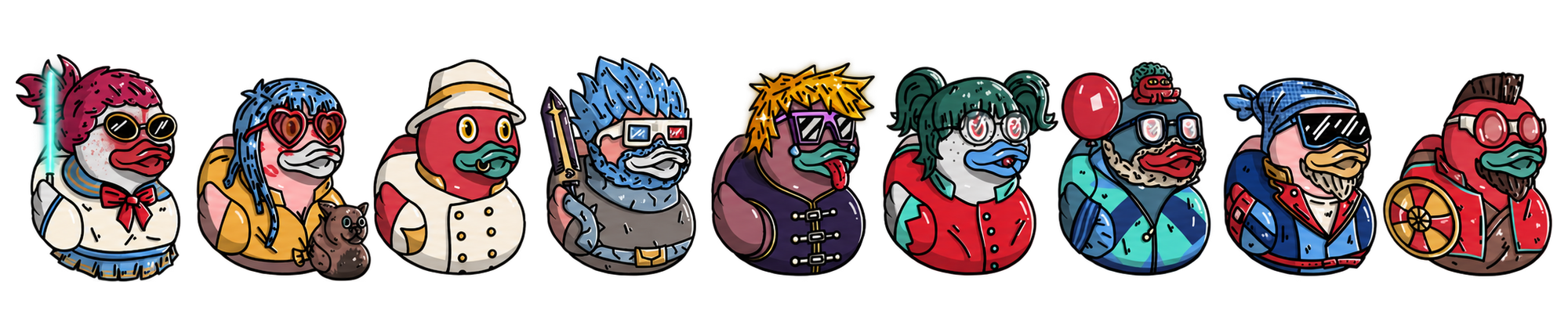 Nine original BYORD characters showcasing different illustrated traits