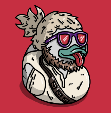 BYORD with a patterned bandana, purple sunglasses and tongue out on a red background